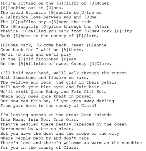 The cliffs of moher lyrics and chords by P.J. Murrihy