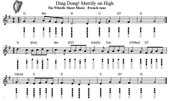 Ding Dong Merrily On High Tin Whistle Sheet Music
