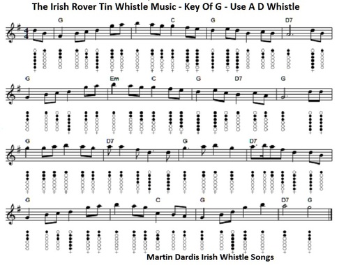 The Irish Rover sheet music and tin whistle notes
