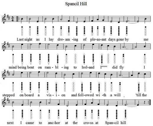 Spancil Hill sheet music and tin whistle notes