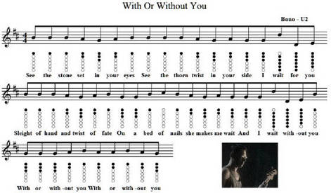 with or without you tin whistle sheet music