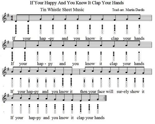 If Your Happy And You Know It Clap Your Hands tin whistle sheet music
