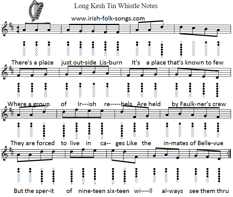 Long Kesh tin whistle sheet music by The Wolfe Tones