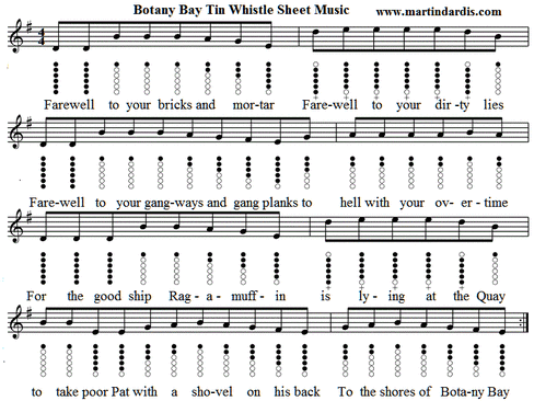 botany bay tin whistle sheet music