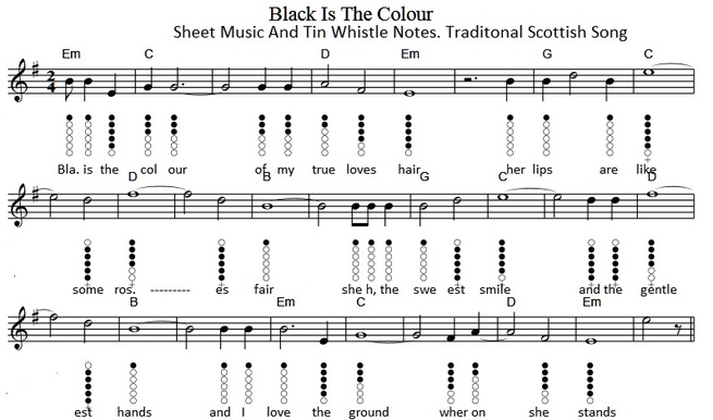 Black Is The Colour Sheet Music And Tin Whistle Notes