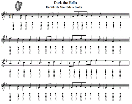 Deck the halls sheet music notes in G Major