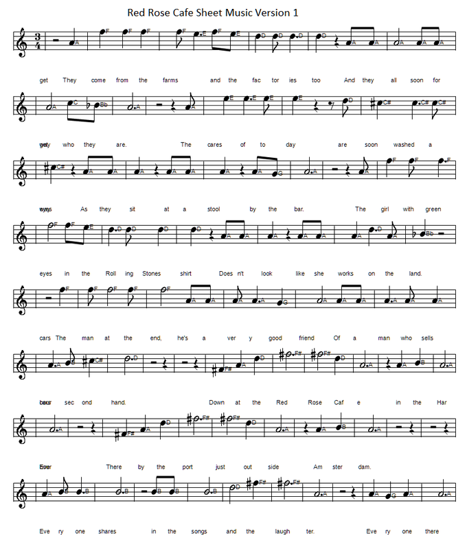 Down at the red rose cafe sheet music version one