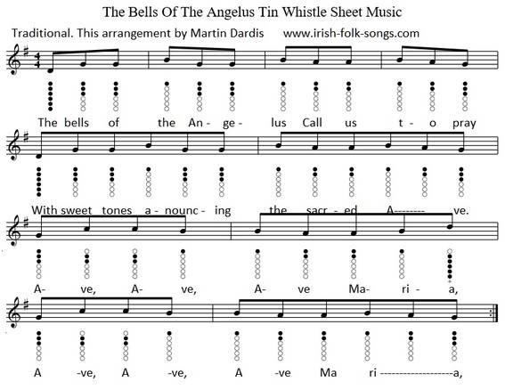 The bells of the angelus sheet music and tin whistle notes