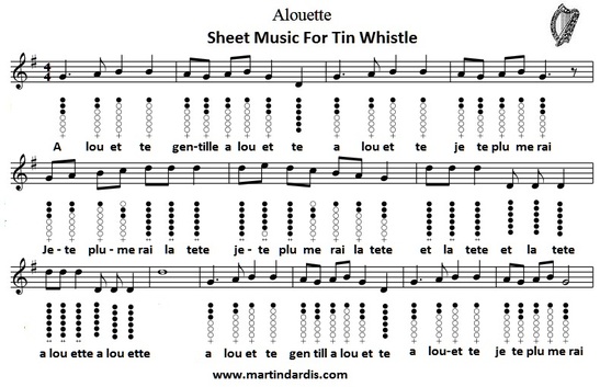 Alouette Tin Whistle And Pisno Sheet Music