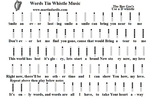 words tin whistle sheet music by the bee gees