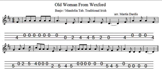 Old Woman From Wexford banjo tab in the key of D.