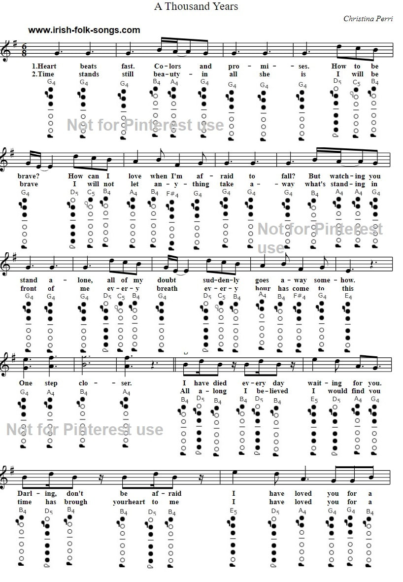 A thousand years easy flute sheet music notes