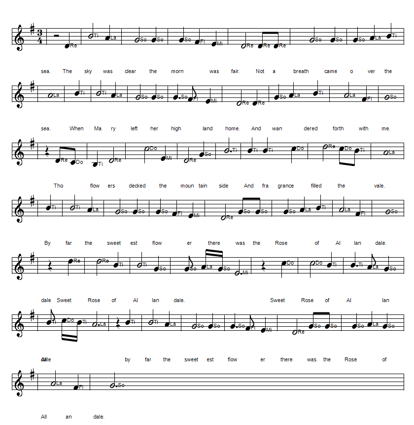 The rose of Allandale sheet music notes in Solfege Do Re Mi format