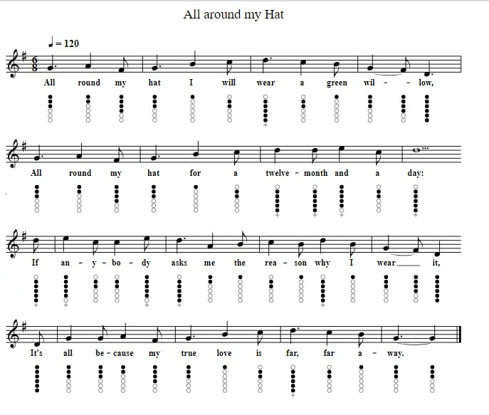 All around my hat sheet music for tin whistle