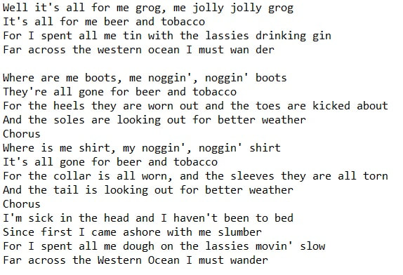 All for me grog lyrics by The Dubliners