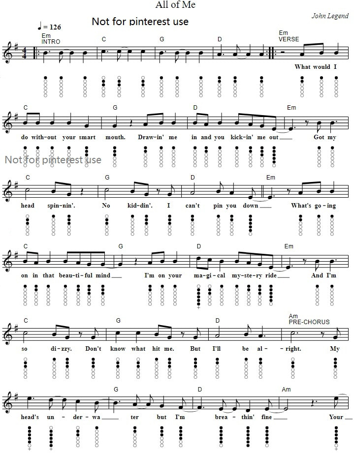 All Of Me Tin Whistle And Piano Sheet Music Notes