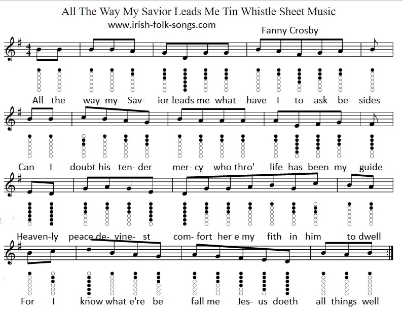 All the way my Savior leads me sheet music for tin whistle