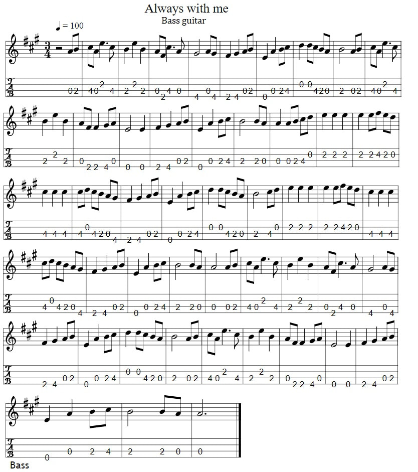 Always with me bass guitar tab