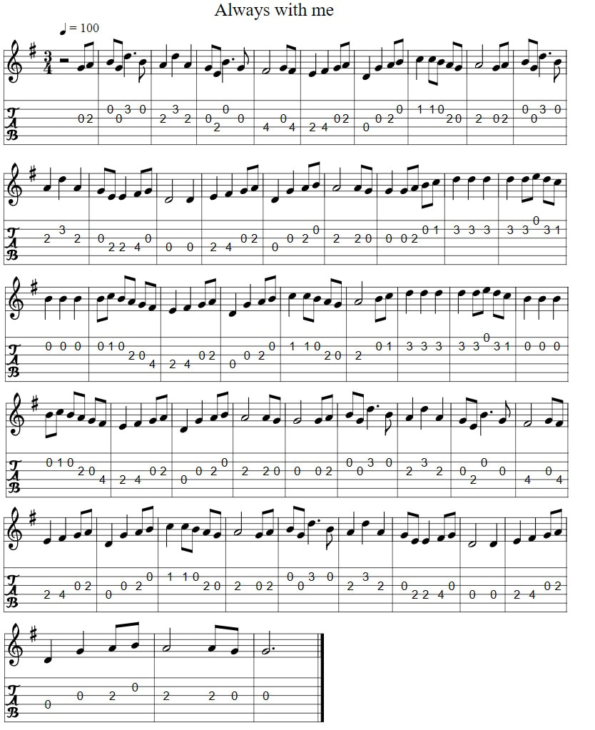 Always with me guitar fingerstyle tab