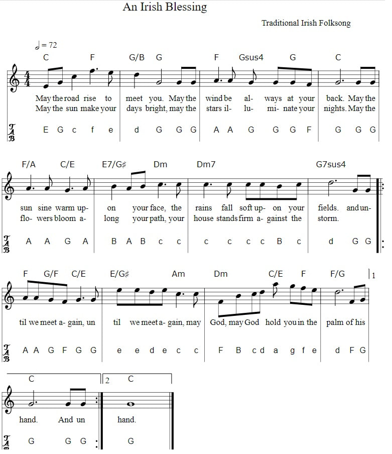 An Irish blessing piano chords and letter notes