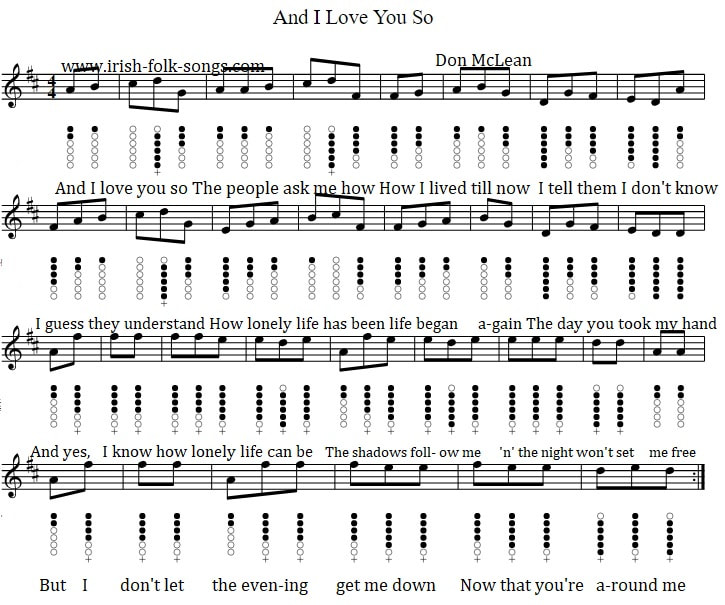 And I Love You So Tin Whistle piano Sheet Music Notes