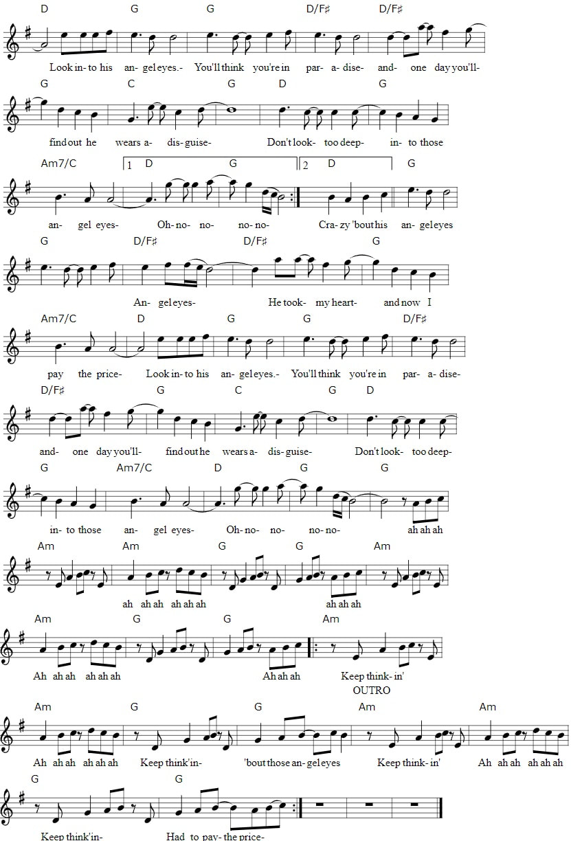 Angel eyes beginner piano sheet music by abba part two