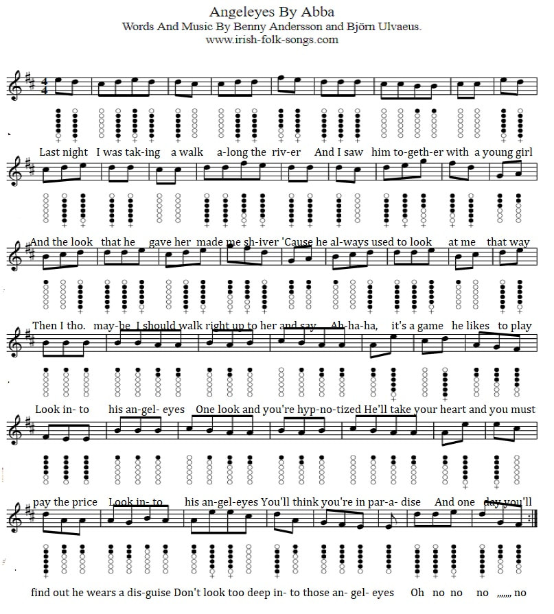 Angeleyes Tin Whistle Tab By Abba