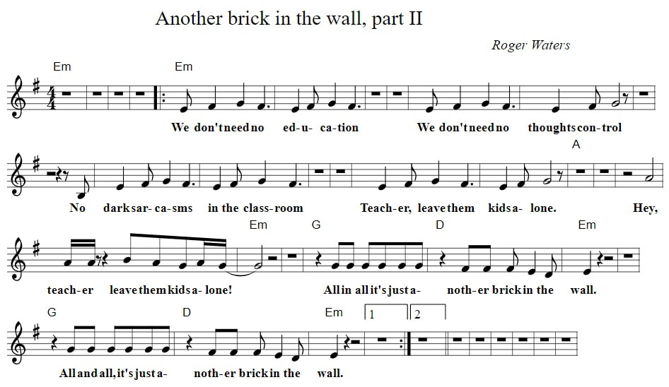 Another brick in the wall piano chords