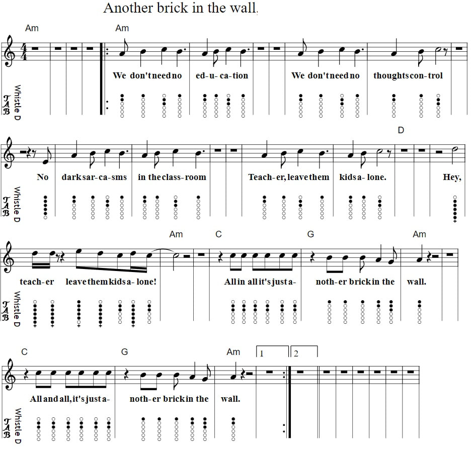 Another brick in the wall piano sheet music chords