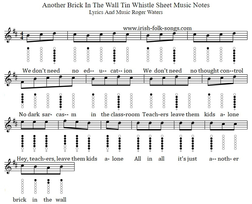 Another Brick In The Wall Tin Whistle Sheet Music By Pink Floyd
