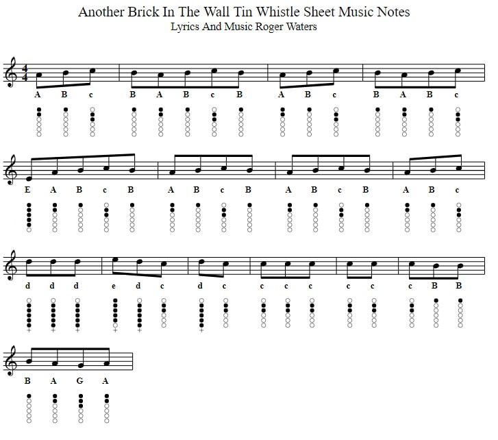 Another Brick In The Wall Tin Whistle Sheet Music By Pink Floyd in C Major