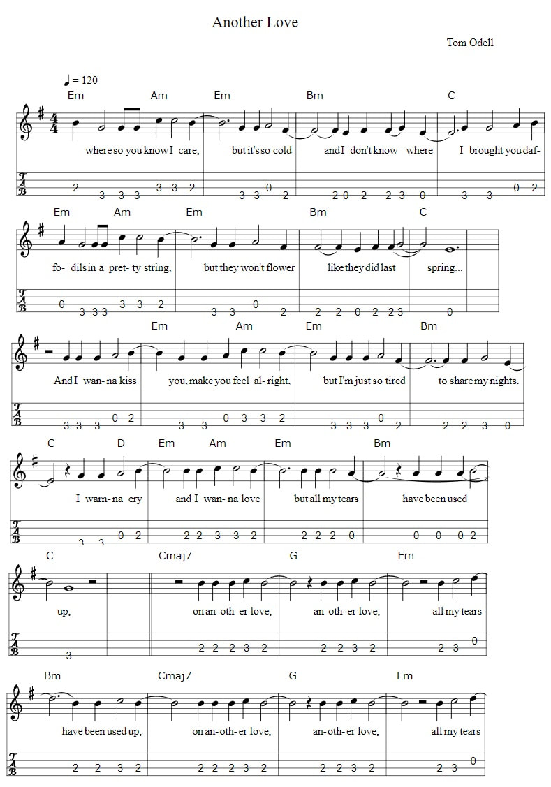 Another Love Bass Guitar Tab By Tom Odell