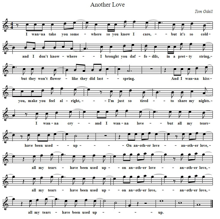 Another love easy flute sheet music notes by Tom Odell