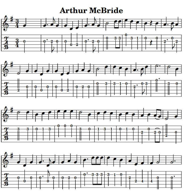 Arthur McBride guitar tab in G Major