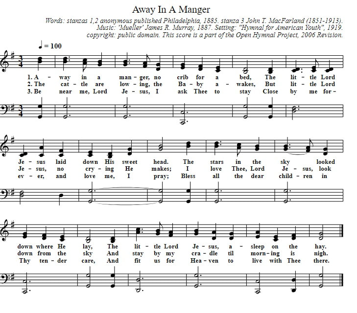 Away in a manger piano sheet music in G Major