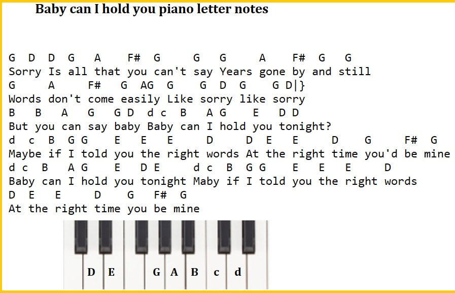 Baby can I hold you piano keyboard letter notes