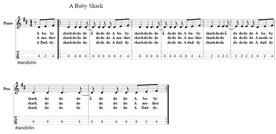 Baby shark mandolin / tenor banjo tab