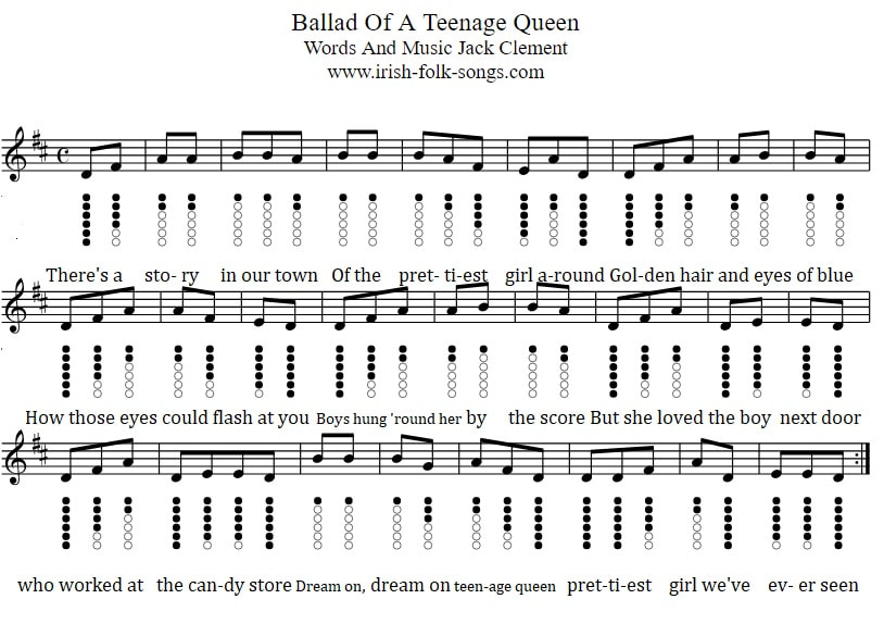 Ballad of a teenage queen tin whistle notes by Johnny Cash