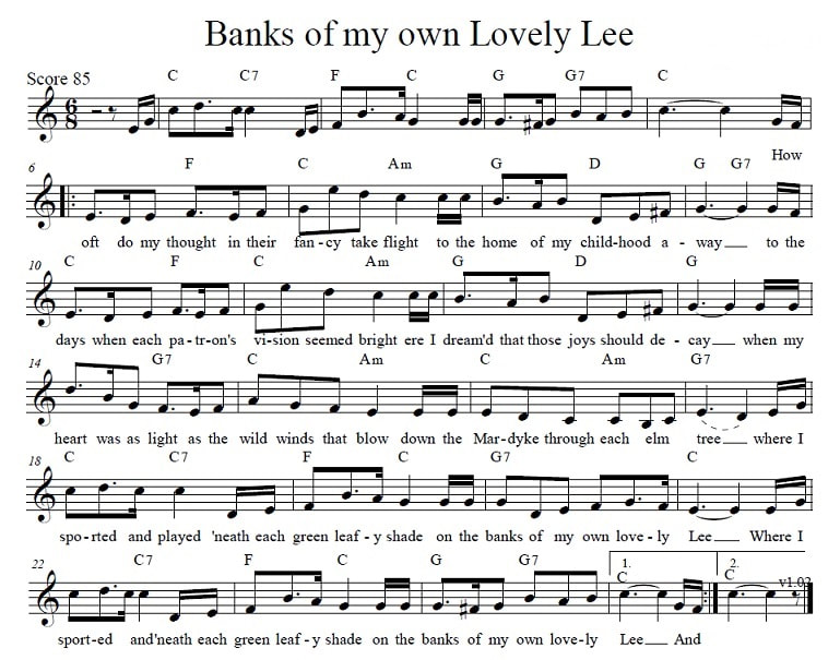 Banks of my own lovely Lee sheet music