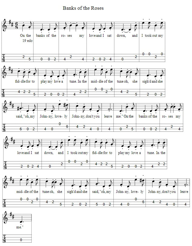 The banks of the roses mandolin tab in D