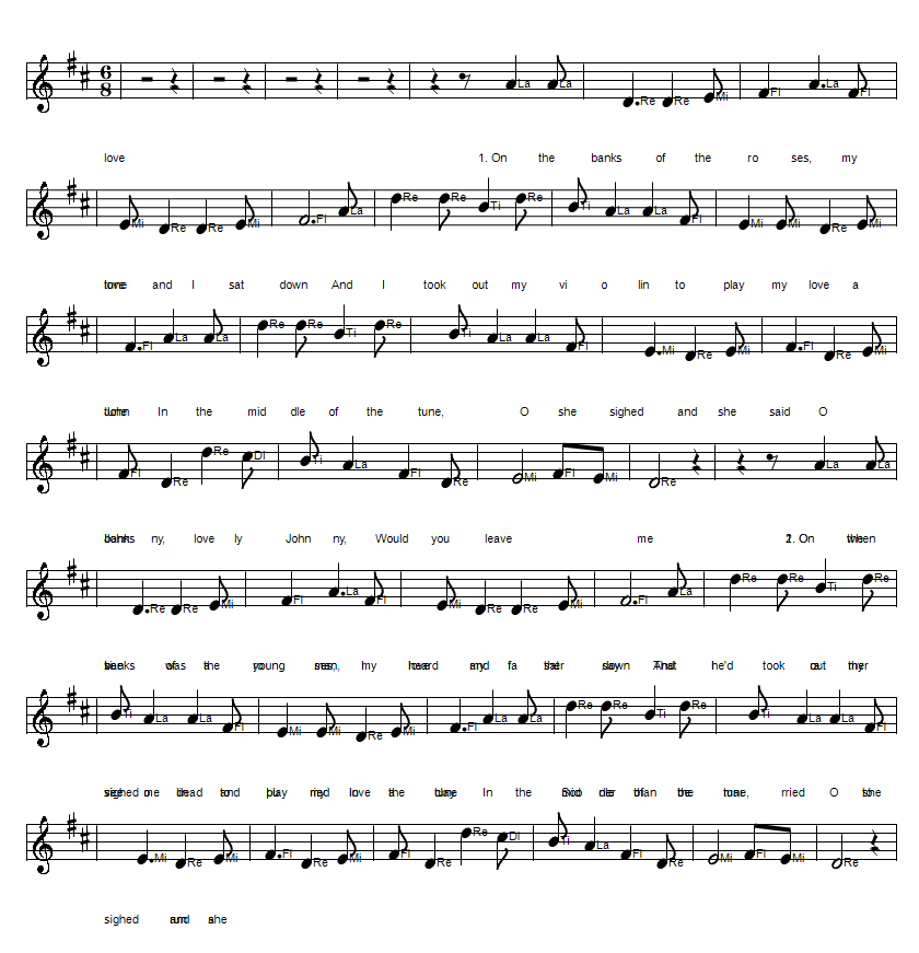 Banks of the roses sheet music notes in solfege [ do re mi ] format