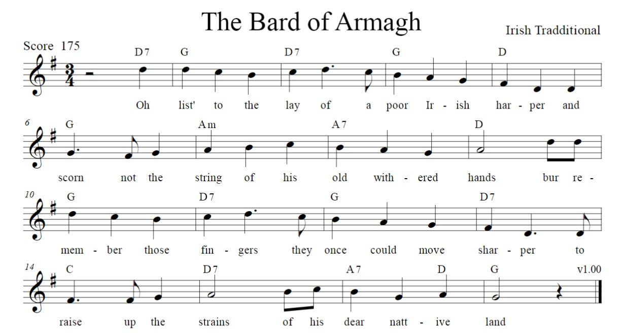The Bard Of Armagh Sheet Music Score In G Major