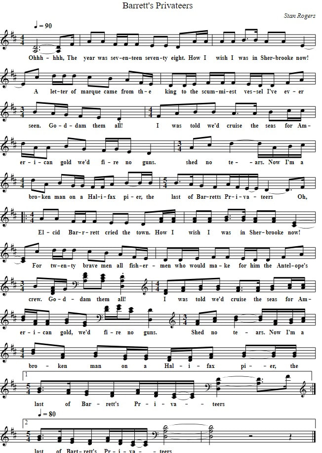 Barretts Privateers sheet music in D Major