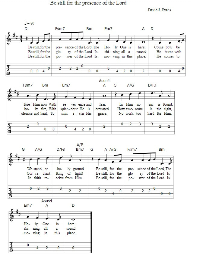 Be still for the presence of the Lord Guitar Tab And Chords