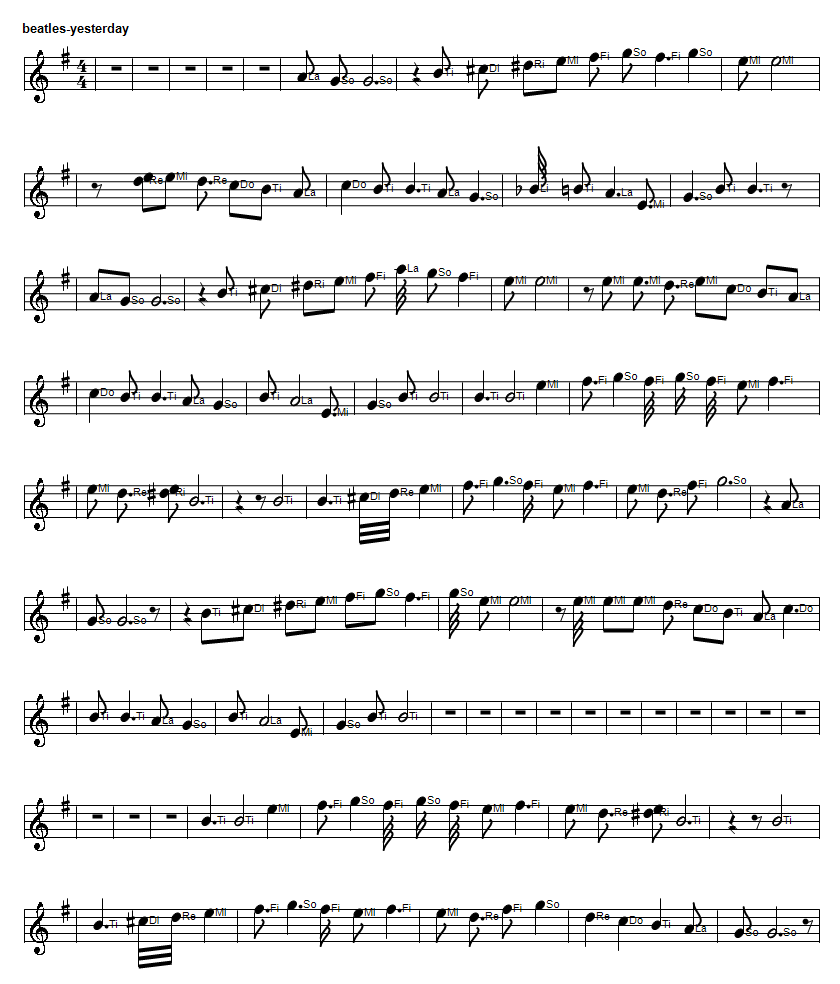 Yesterday solfege sheet music notes by The Beatles