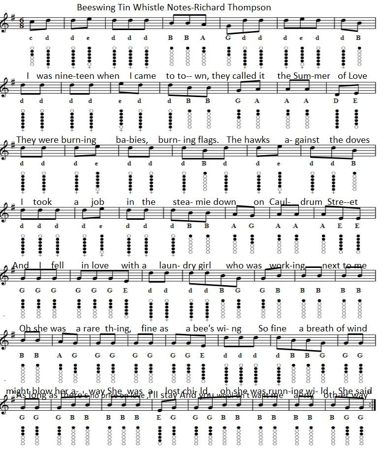 Beeswing sheet music in the key of G Major