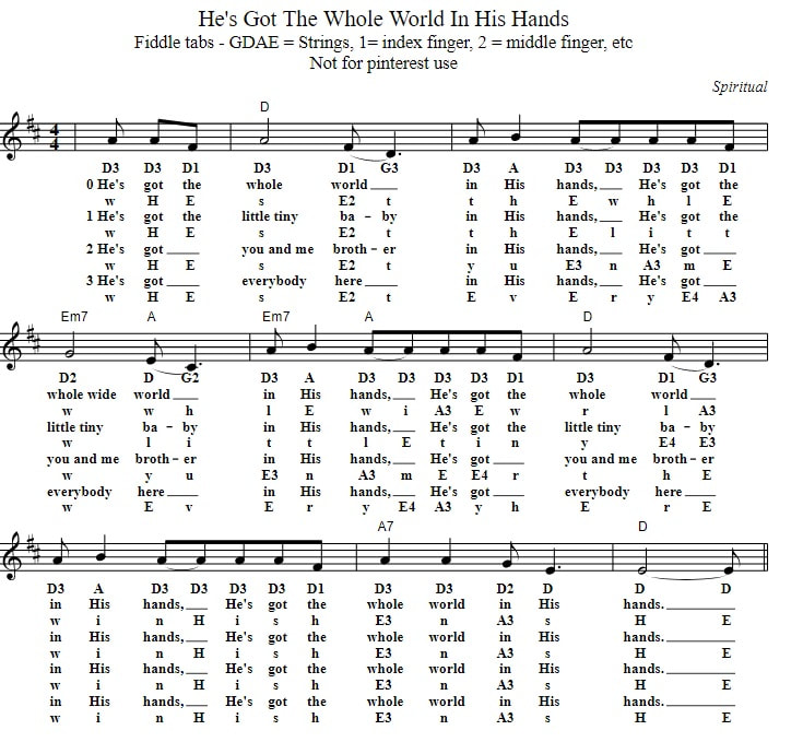 Beginner Violin Sheet Music He's Got The Whole World In His Hands