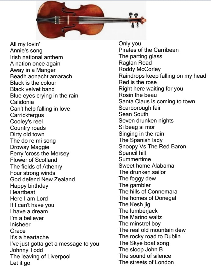 Beginners fiddle song list of sheet music