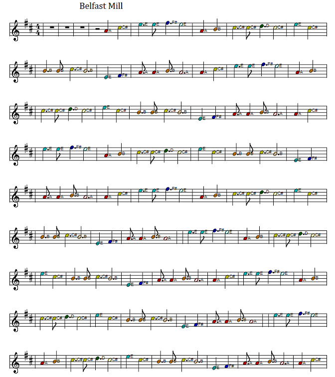 Belfast Mill full sheet music score in the key of D Major part one