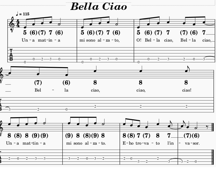 Bella Ciao guitar tab
